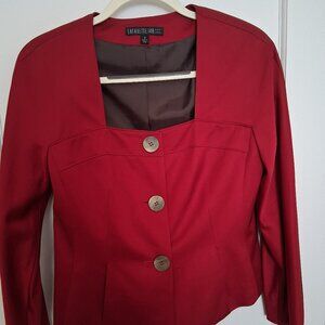Vintage LAFAYETTE 148 dark red cotton blend 2 button blouse jacket long sleeve 8